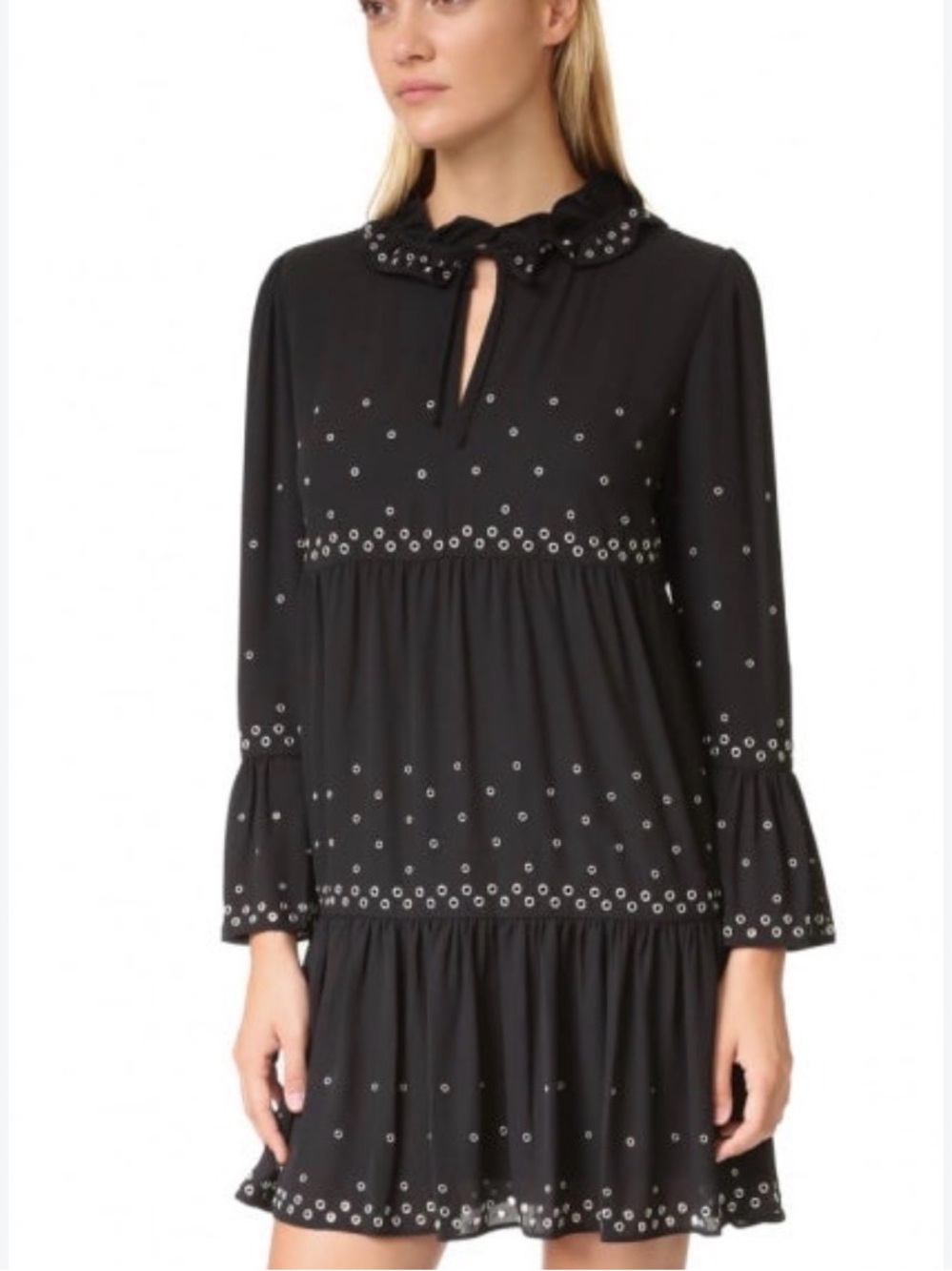 The Kooples Eyelet-Embellished Tiered Mini Dress Black XS